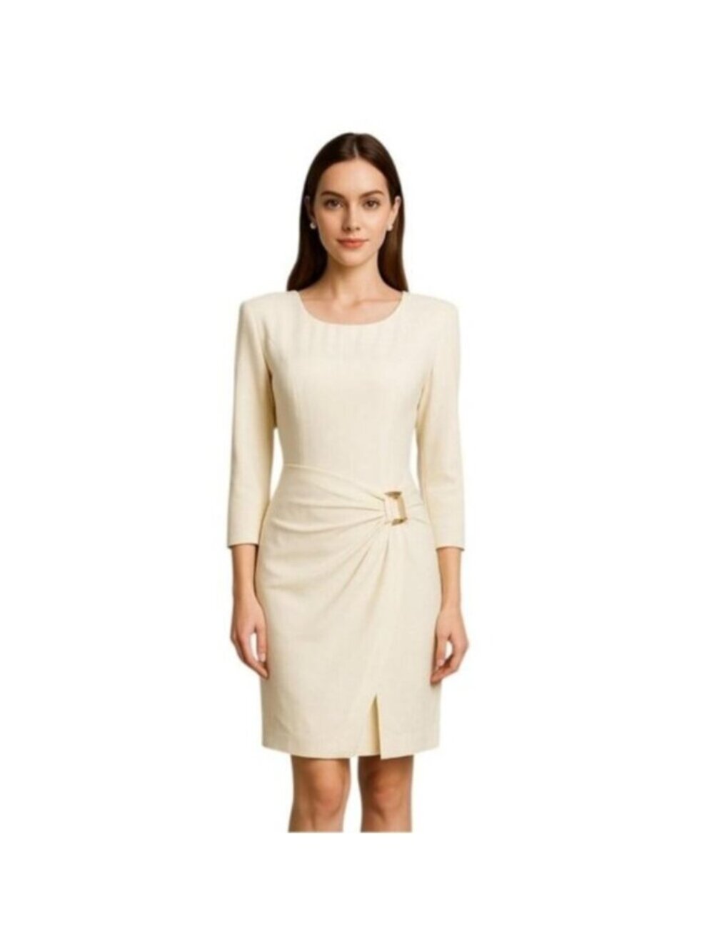 La Belle 80s Vintage Ruched Knee Length  Gold Ascent Dress